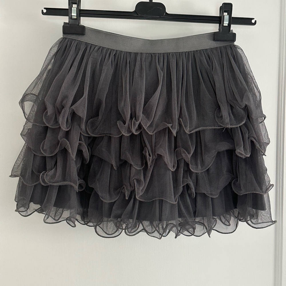 Gray Tule Ruffled Mini Skirt